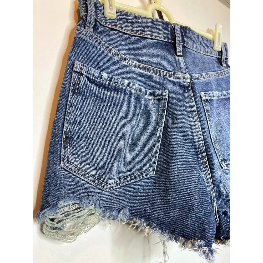 ZARA High Waisted Distressed Denim Cutoff Jean Shorts Blue‎ Size 2